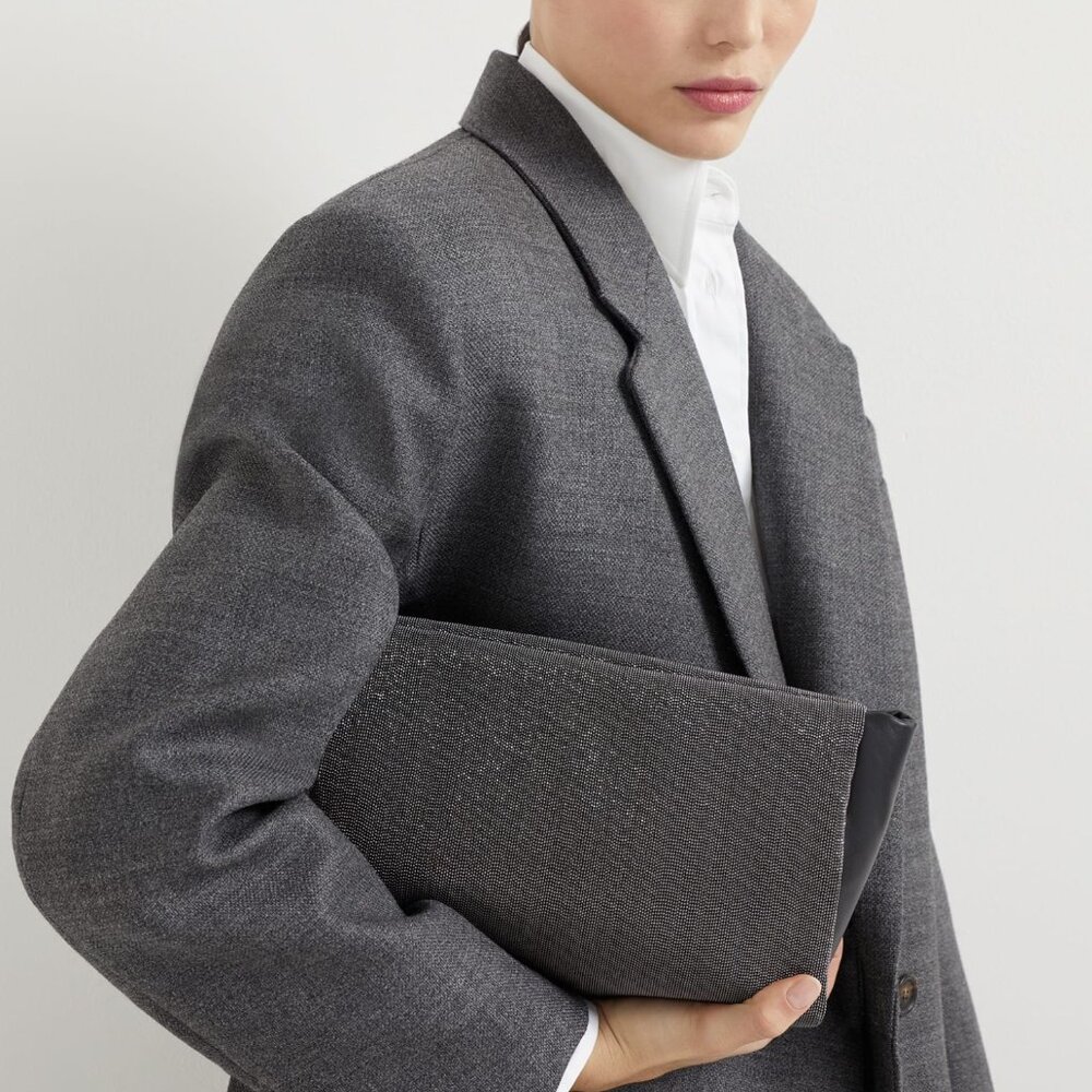 Brunello Cucinelli Precious Monili Clutch Bag Gunmetal Black New Tag